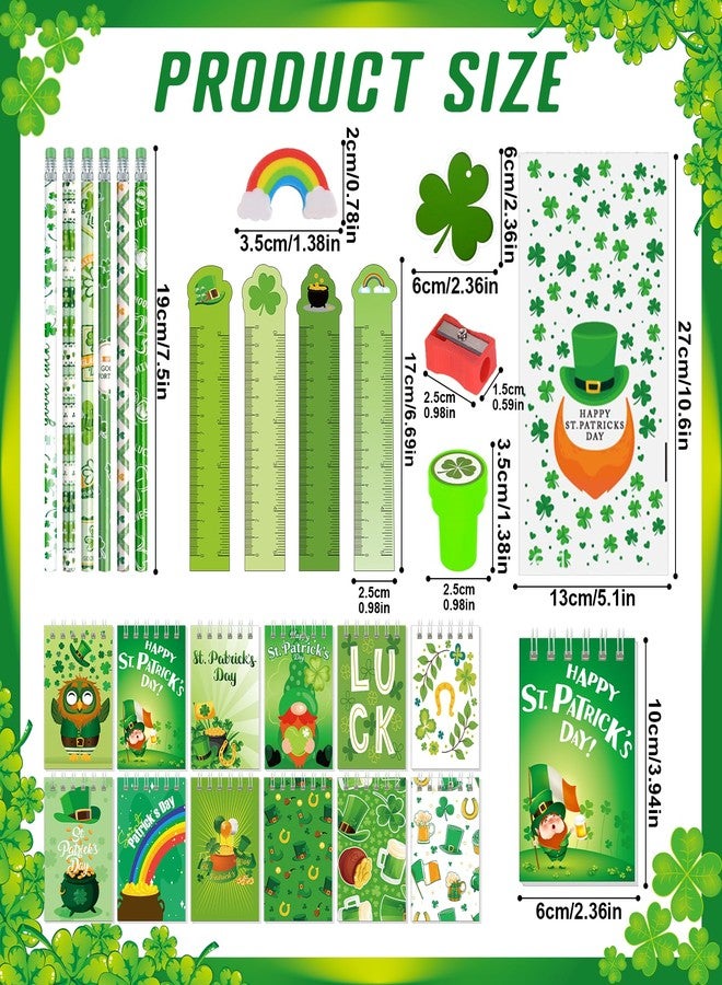 Jiytivity 242 Pcs St Patricks Day Stationery Set Lucky Shamrock Classroom Gifts with Pencils Notebooks Erasers Stampers Stickers for St Patricks Day Party Favors Classroom Exchange Gifts Prizes Party Supplies - Image 2